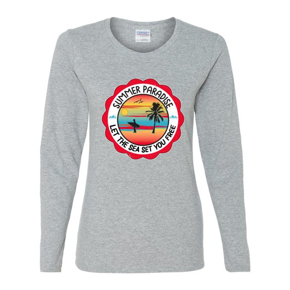 Wild Bobby Summer Paradise Let the Sea Set You Free Women Graphic Long Sleeve Tee
