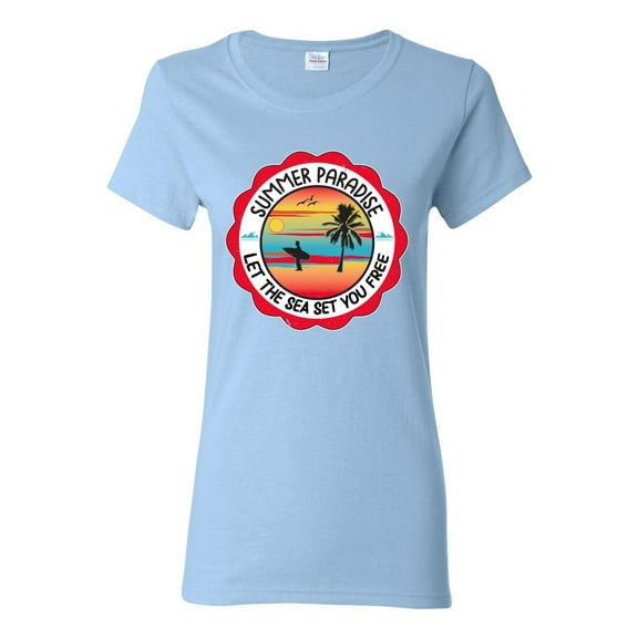 Wild Bobby Summer Paradise Let the Sea Set You Free Women Graphic Tee