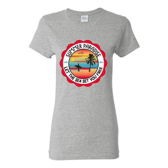 Wild Bobby Summer Paradise Let the Sea Set You Free Women Graphic Tee
