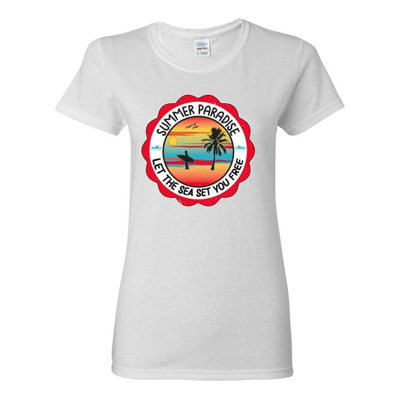 Wild Bobby Summer Paradise Let the Sea Set You Free Women Graphic Tee