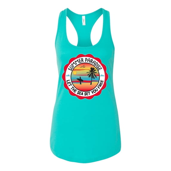 Wild Bobby Summer Paradise Let the Sea Set You Free Women Racerback Tank Top