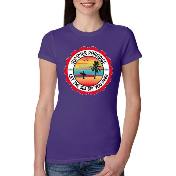 Wild Bobby Summer Paradise Let the Sea Set You Free Women Slim Fit Junior Tee