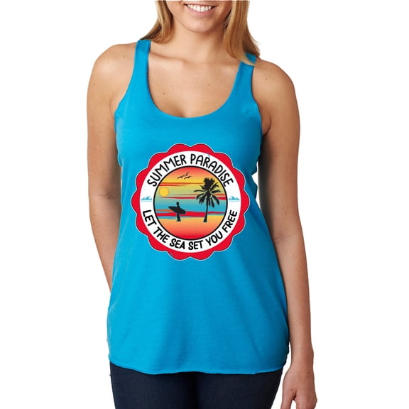 Wild Bobby Summer Paradise Let the Sea Set You Free Women Tri-Blend Racerback Tank Top