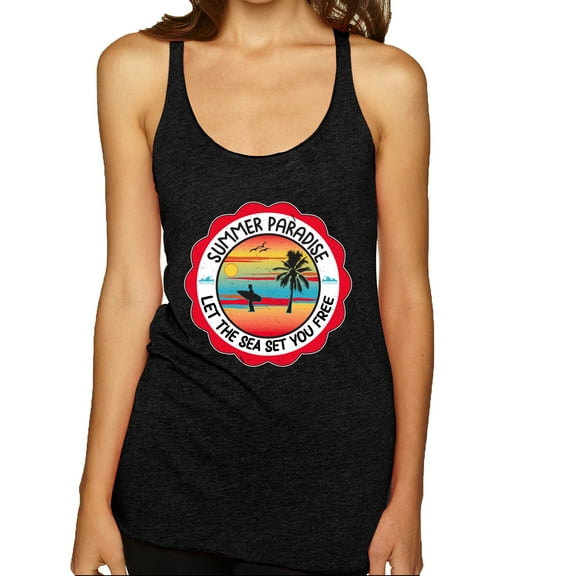 Wild Bobby Summer Paradise Let the Sea Set You Free Women Tri-Blend Racerback Tank Top
