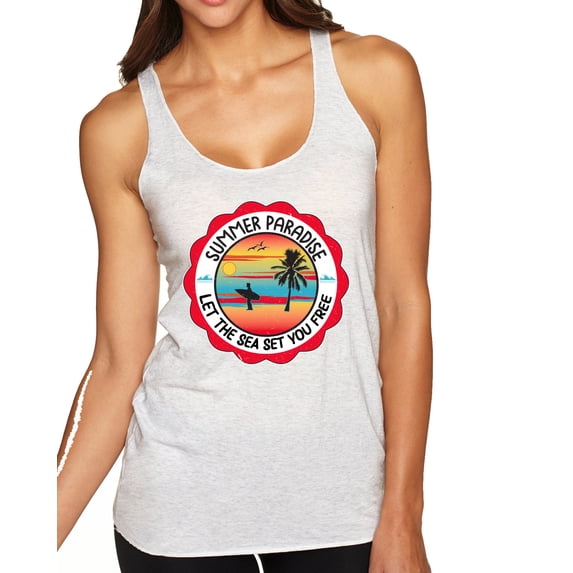Wild Bobby Summer Paradise Let the Sea Set You Free Women Tri-Blend Racerback Tank Top