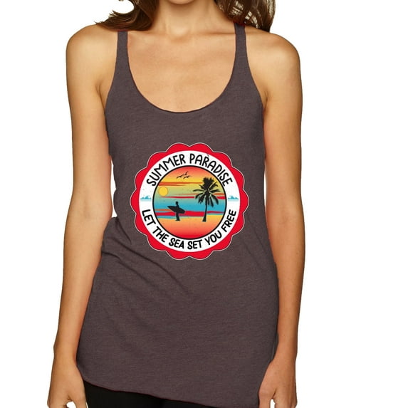 Wild Bobby Summer Paradise Let the Sea Set You Free Women Tri-Blend Racerback Tank Top