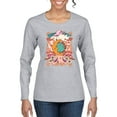 thumbnail image 1 of Wild Bobby Sun and Moon Groovy Vintage Daisy Flowers Stars Vintage Women Graphic Long Sleeve Tee, Heather Grey, Large, 1 of 6