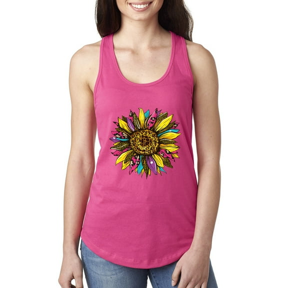 Wild Bobby, Sunflower Animal Print Fashion Ladies Racerback Tank Top, Raspberry, Medium