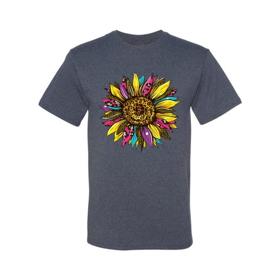 Wild Bobby, Sunflower Animal Print Fashion Men's Graphic T-Shirt, Vintage Heather Blue, Medium