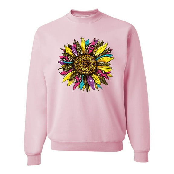 Wild Bobby, Sunflower Animal Print Fashion Unisex Crewneck Graphic Sweatshirt, Light Pink, 3X-Large