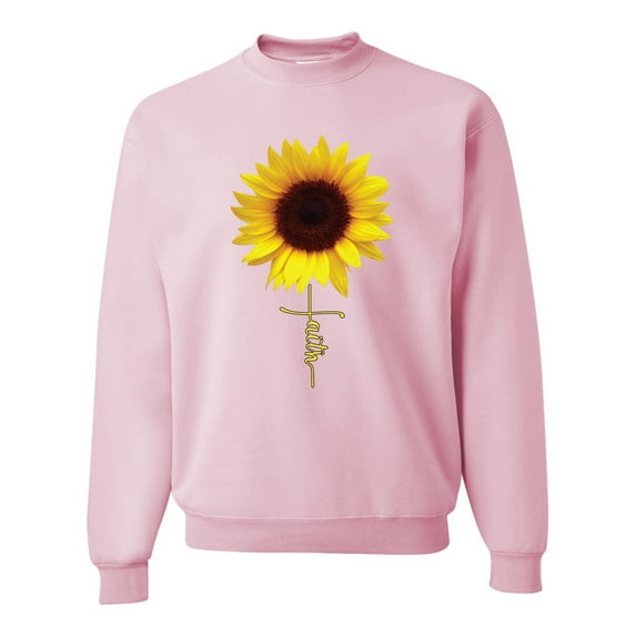 Wild Bobby, Sunflower Christian Faith Cross Inspirational/Christian Unisex Crewneck Graphic Sweatshirt, Light Pink, 2XL