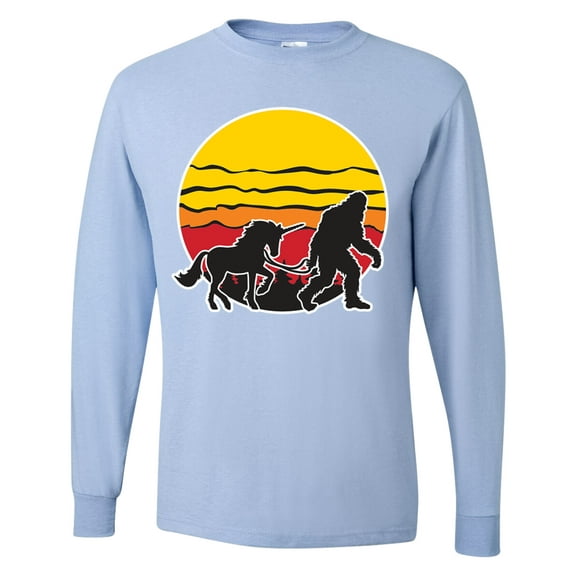 Wild Bobby Sunset Silhoutte Unicorn and Sasquatch Men Long Sleeve Shirt