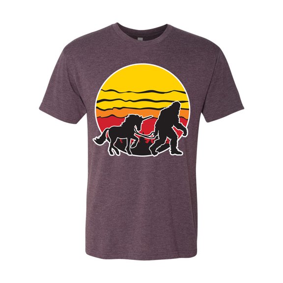 Wild Bobby Sunset Silhoutte Unicorn and Sasquatch Men Premium Tri Blend Tee