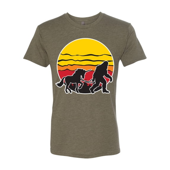 Wild Bobby Sunset Silhoutte Unicorn and Sasquatch Men Premium Tri Blend Tee