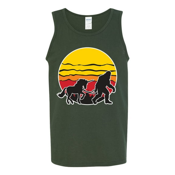 Wild Bobby Sunset Silhoutte Unicorn and Sasquatch Men Tank Top