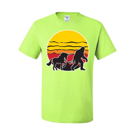 Wild Bobby Sunset Silhoutte Unicorn and Sasquatch Men Tee