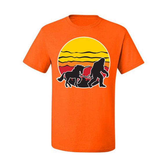 Wild Bobby Sunset Silhoutte Unicorn and Sasquatch Men Tee