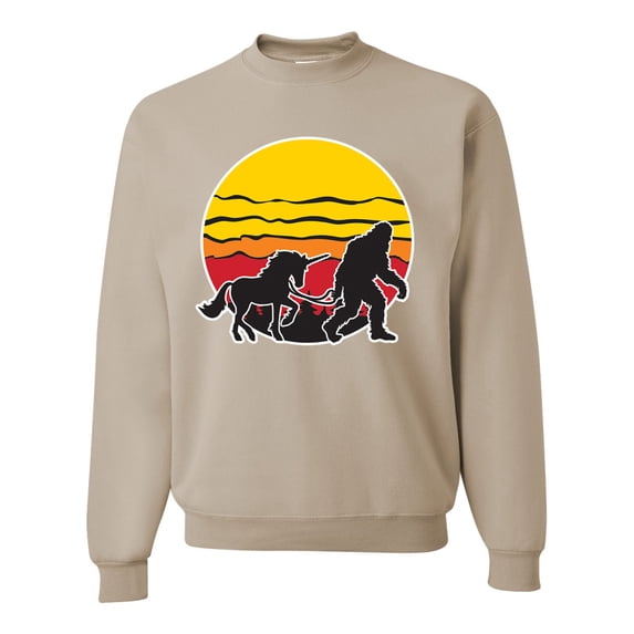 Wild Bobby Sunset Silhoutte Unicorn and Sasquatch Unisex Crewneck Sweatshirt