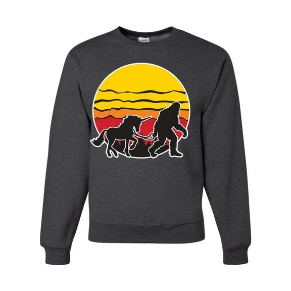 Wild Bobby Sunset Silhoutte Unicorn and Sasquatch Unisex Crewneck Sweatshirt
