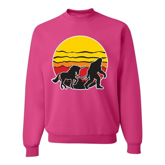 Wild Bobby Sunset Silhoutte Unicorn and Sasquatch Unisex Crewneck Sweatshirt