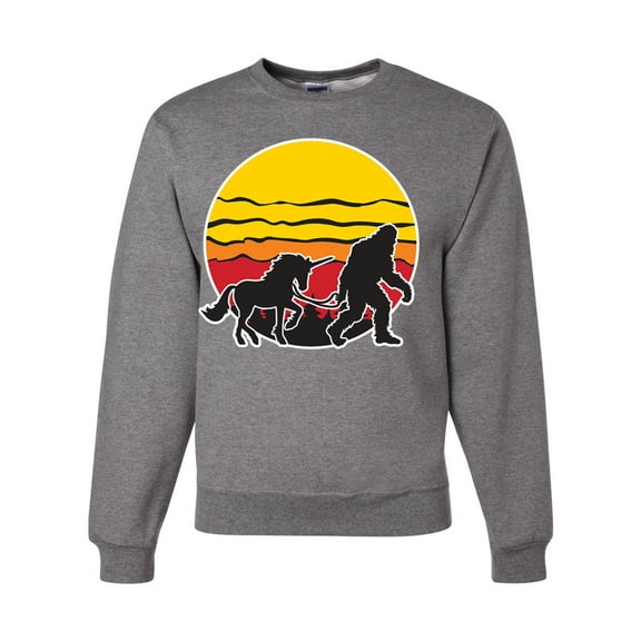 Wild Bobby Sunset Silhoutte Unicorn and Sasquatch Unisex Crewneck Sweatshirt
