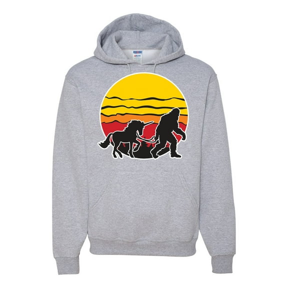 Wild Bobby Sunset Silhoutte Unicorn and Sasquatch Unisex Hoodie Sweatshirt
