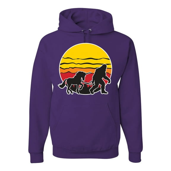 Wild Bobby Sunset Silhoutte Unicorn and Sasquatch Unisex Hoodie Sweatshirt