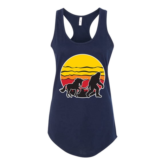 Wild Bobby Sunset Silhoutte Unicorn and Sasquatch Women Racerback Tank Top