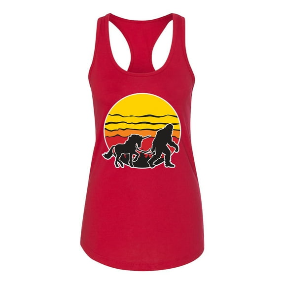 Wild Bobby Sunset Silhoutte Unicorn and Sasquatch Women Racerback Tank Top