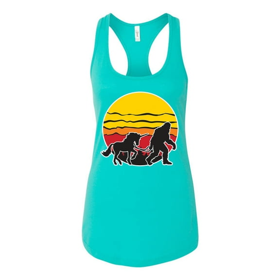 Wild Bobby Sunset Silhoutte Unicorn and Sasquatch Women Racerback Tank Top