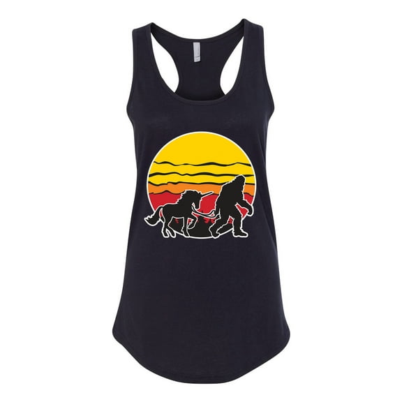 Wild Bobby Sunset Silhoutte Unicorn and Sasquatch Women Racerback Tank Top