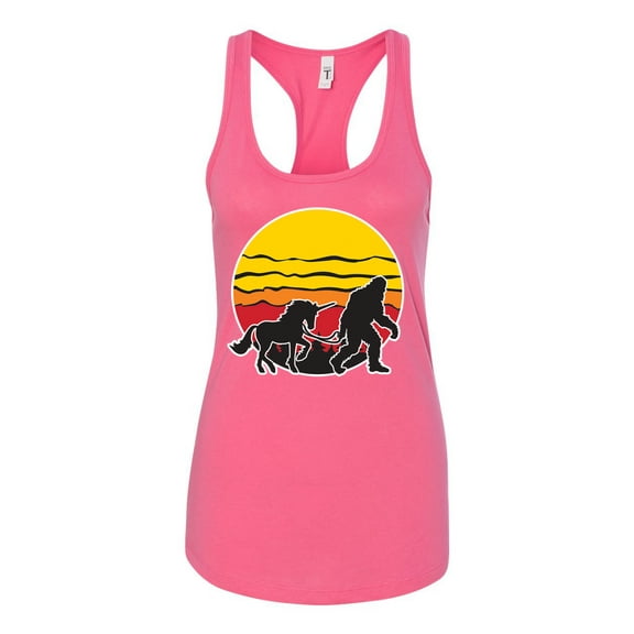 Wild Bobby Sunset Silhoutte Unicorn and Sasquatch Women Racerback Tank Top