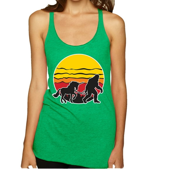 Wild Bobby Sunset Silhoutte Unicorn and Sasquatch Women Tri-Blend Racerback Tank Top