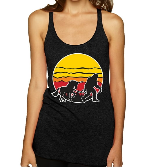 Wild Bobby Sunset Silhoutte Unicorn and Sasquatch Women Tri-Blend Racerback Tank Top