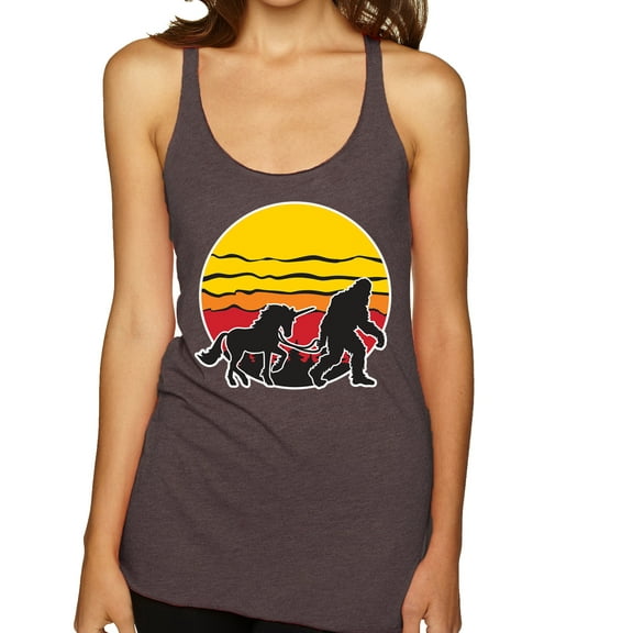 Wild Bobby Sunset Silhoutte Unicorn and Sasquatch Women Tri-Blend Racerback Tank Top