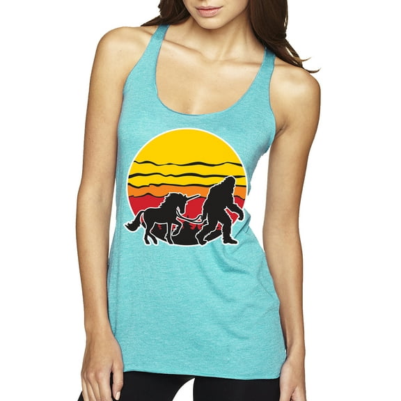 Wild Bobby Sunset Silhoutte Unicorn and Sasquatch Women Tri-Blend Racerback Tank Top