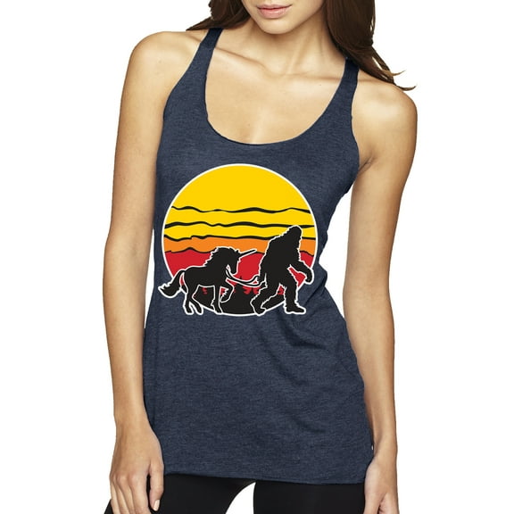 Wild Bobby Sunset Silhoutte Unicorn and Sasquatch Women Tri-Blend Racerback Tank Top