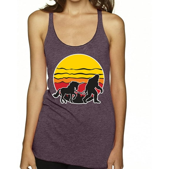 Wild Bobby Sunset Silhoutte Unicorn and Sasquatch Women Tri-Blend Racerback Tank Top