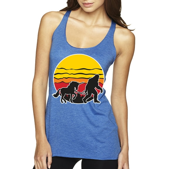 Wild Bobby Sunset Silhoutte Unicorn and Sasquatch Women Tri-Blend Racerback Tank Top