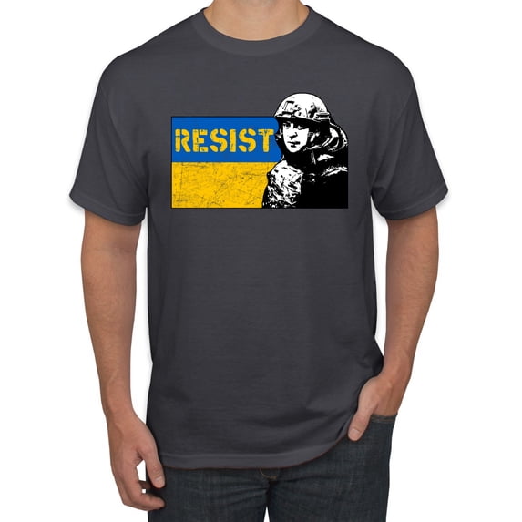 Wild Bobby, Support Ukrainian Flag Zelensky RESIST Men's Graphic T-Shirt, Charcoal, Large
