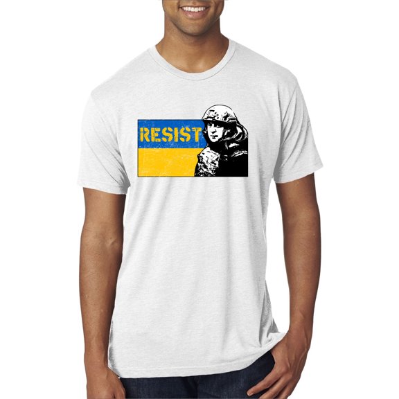 Wild Bobby, Support Ukrainian Flag Zelensky RESIST Mens Premium Tri Blend T-Shirt, Heather White, Medium