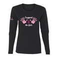 thumbnail image 1 of Wild Bobby Support the Girls USA Flag Sleeve Breast Cancer Awareness Women Long Sleeve Tee, Black, Small, 1 of 6