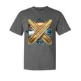thumbnail image 1 of Wild Bobby, Surf Paradise Surfing Board, Garment-Dyed Washed Look Short Sleeve Tees, Charcoal, Large, 1 of 3