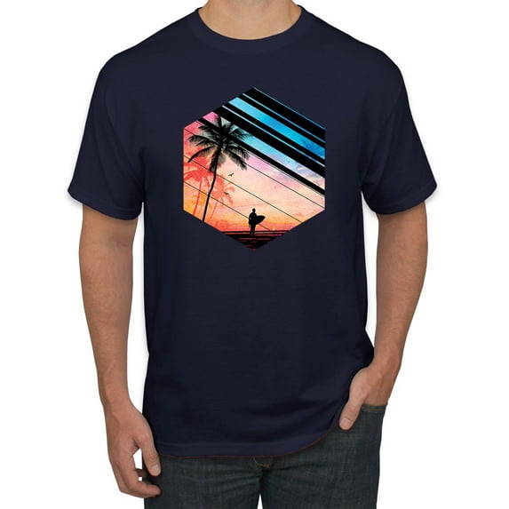 Wild Bobby, Surfer Walkign Across Beach Sunset, Streetwear, Men Graphic Tees, Navy, 4XL