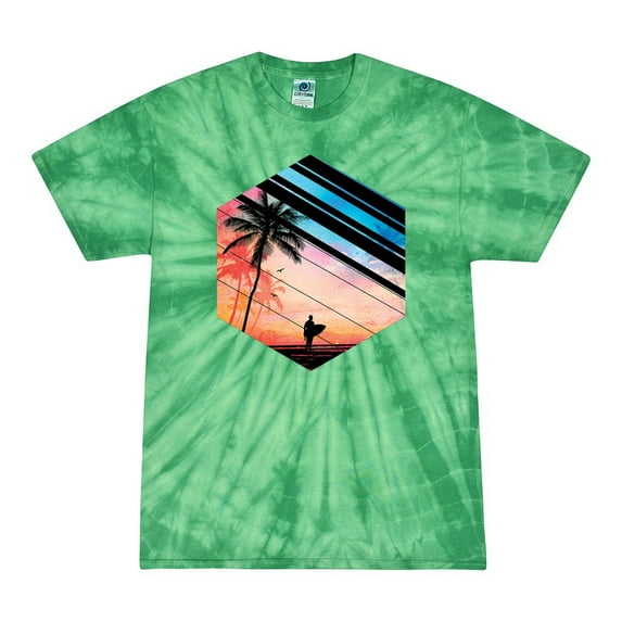 Wild Bobby, Surfer Walkign Across Beach Sunset, Streetwear, Tie-Dye Tees, Spiral Kelly, Large