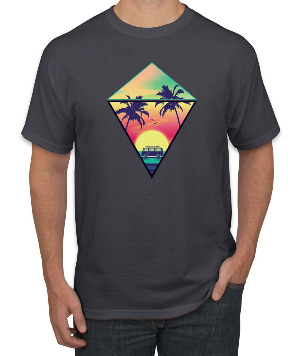 Wild Bobby, Surfing Van at the Beach Sunset Paradise, Streetwear, Men Graphic Tees, Charcoal, 5XL