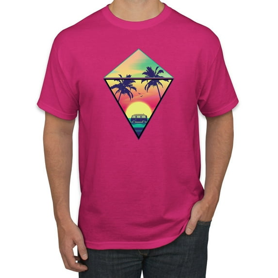 Wild Bobby, Surfing Van at the Beach Sunset Paradise, Streetwear, Men Graphic Tees, Fuschia, 5XL