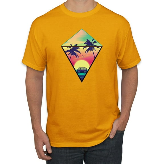 Wild Bobby, Surfing Van at the Beach Sunset Paradise, Streetwear, Men Graphic Tees, Gold, 5XL