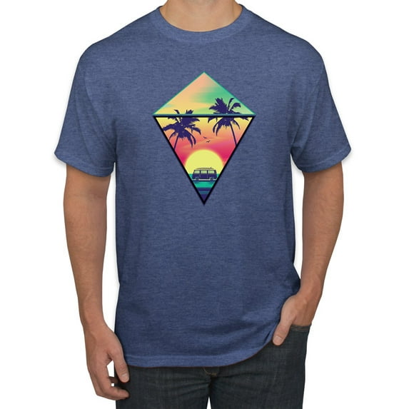 Wild Bobby, Surfing Van at the Beach Sunset Paradise, Streetwear, Men Graphic Tees, Vintage Heather Blue, 2XL