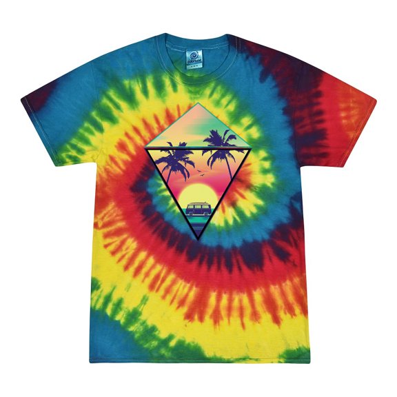 Wild Bobby, Surfing Van at the Beach Sunset Paradise, Streetwear, Tie-Dye Tees, Reactive Rainbow, Large